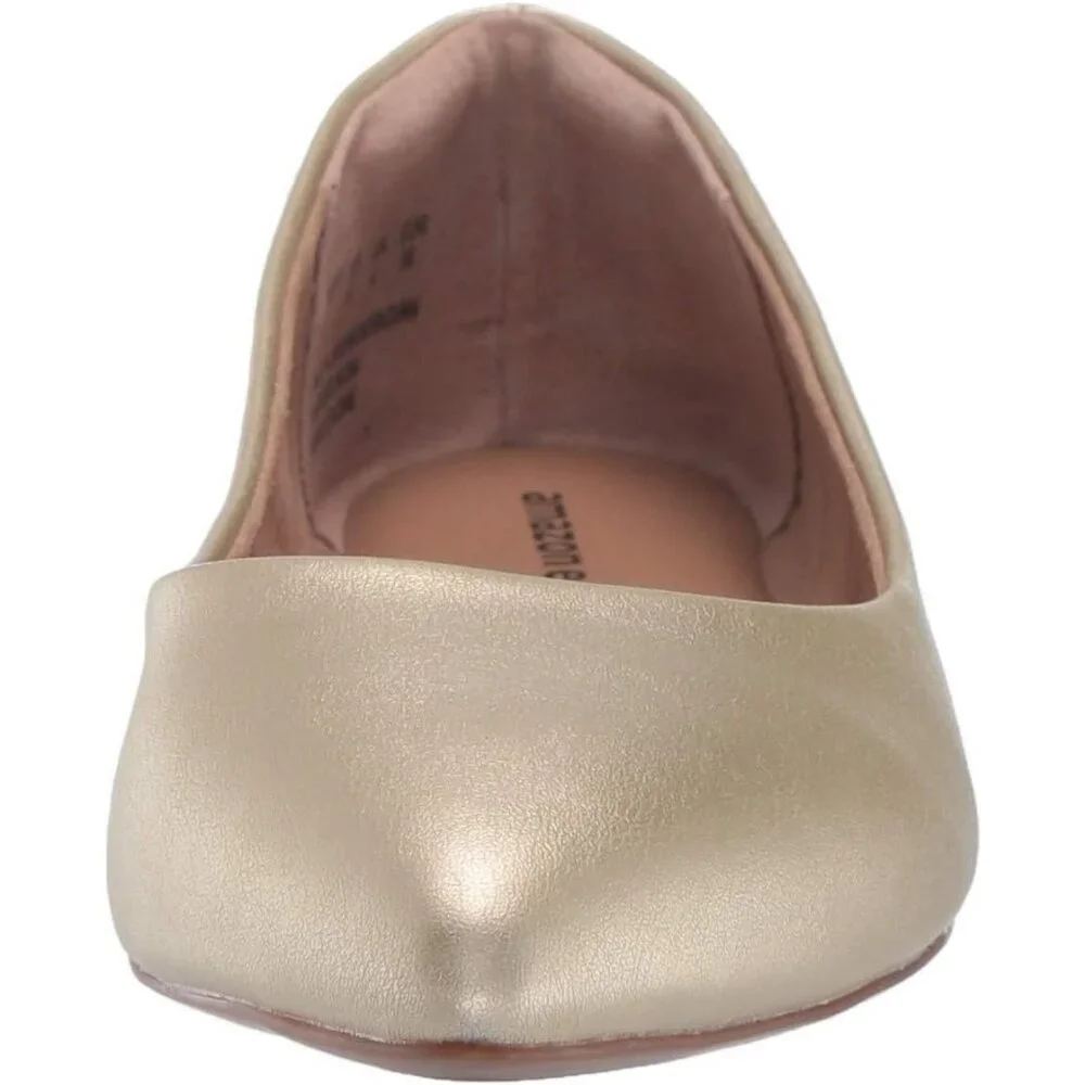 Women's Gold Faux Suede Pointed Toe Padded Insole Ballet Flat Loafers Shoes - Picture 2 of 9